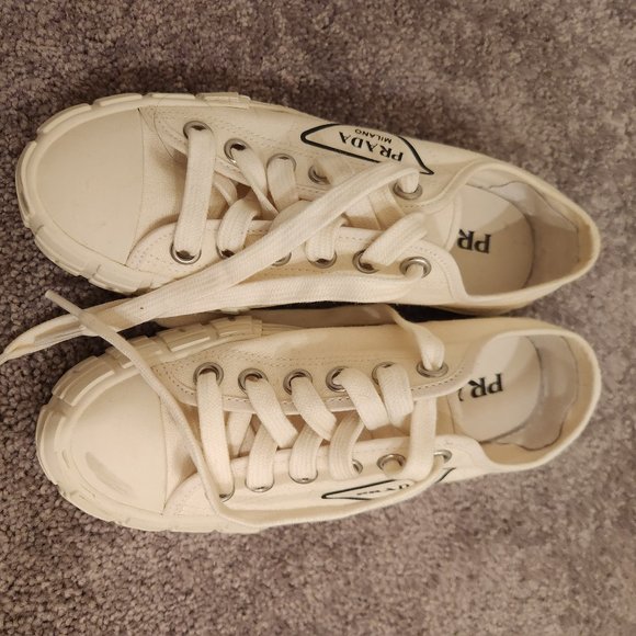 Prada | Shoes | Brand New Prada Cotton Canvas Sneakers Limited Ivory Color  Size 38 | Poshmark